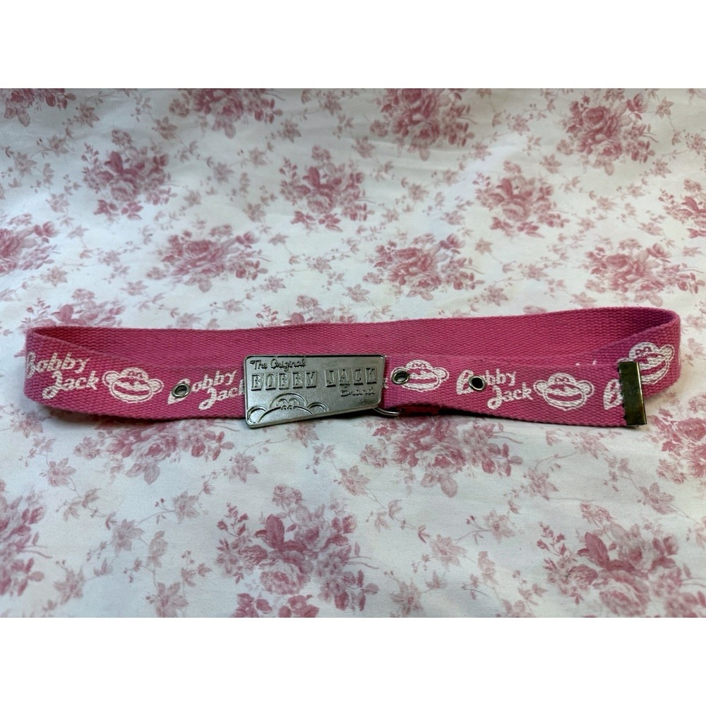 Vintage Y2K Bobby Jack Pink Canvas Belt Monkey Logo Metal Buckle 33"